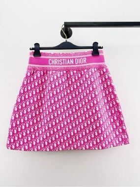 Dior Pink Logo Jacquard Mini Skirt with Navy Waistband